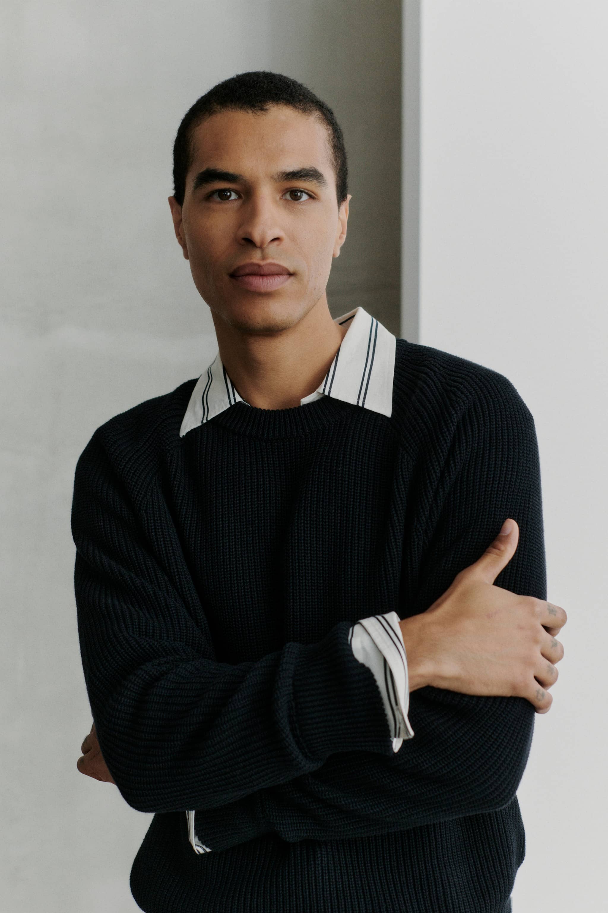 お約束済みTシャツCOTTON LINEN STRIPE Cotton Linen Stripe Relax Shirts (black) | OVY