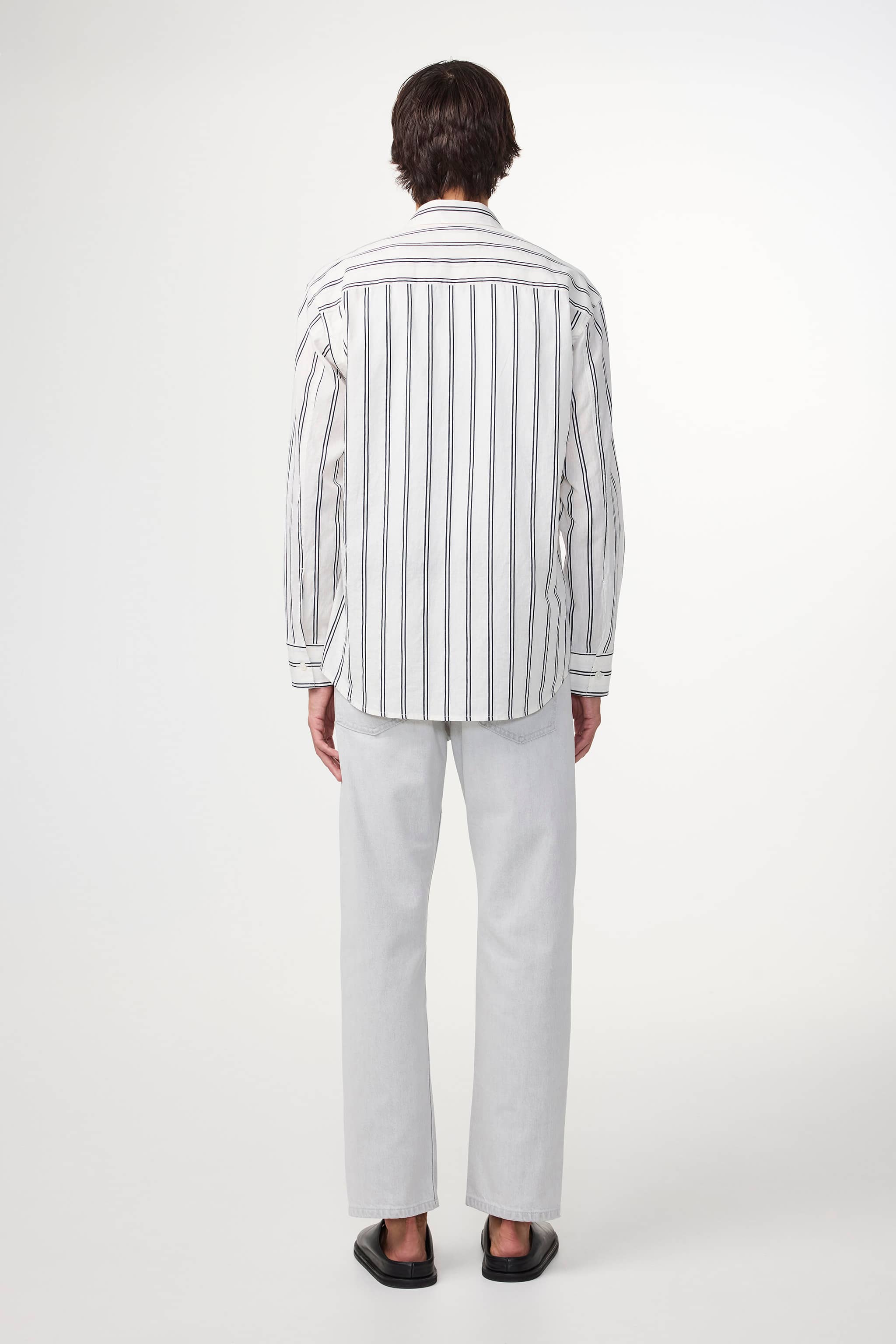 お約束済みTシャツCOTTON LINEN STRIPE COTTON LINEN STRIPE W OPEN POCKET COLLAR SHIRT（コットンリネン
